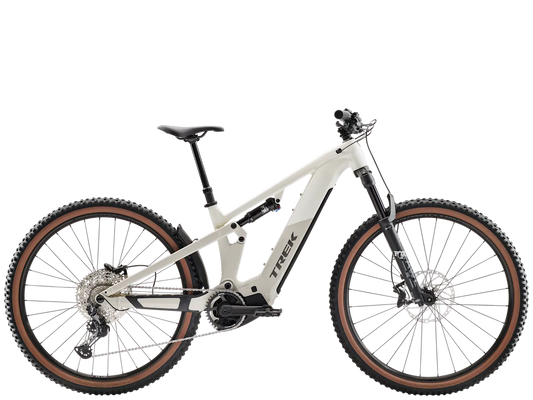 Trek Powerfly FS+ 6 800wh sähkömaastopyörä valkoinen sivulta