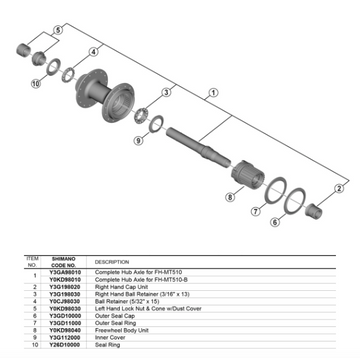 Shimano Complete Hub Axle WH-MT501-CL